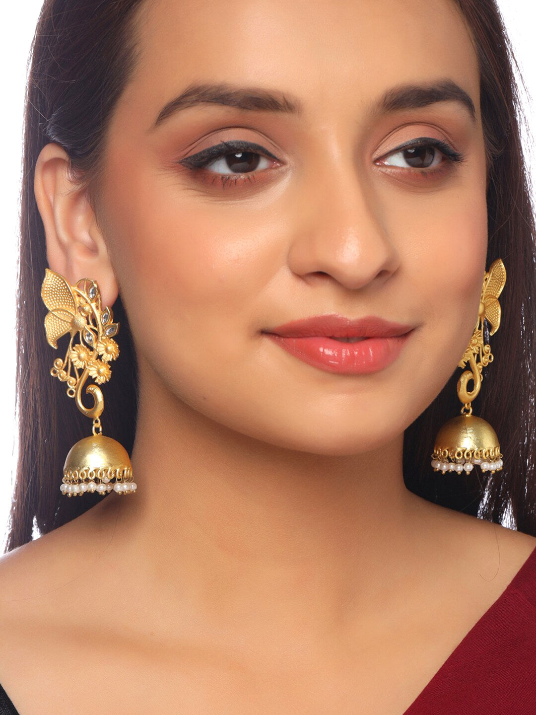 Yellow Chimes Gold-Polished Dome Shaped Jhumkas Earrings - Swadesiicart