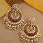 Shoshaa Red & Off-White Kundan Studded & Beaded Crescent Shaped Chandbalis | Swadesiicart