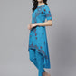 ADA Women Blue & Maroon Chikankari Embroidered High Low Handloom Sustainable Kurta with Trousers | Swadesiicart