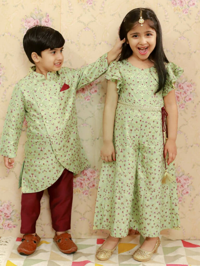 Lil Drama Boys Ethnic Kurta Pyjama - Green | Swadesiicart