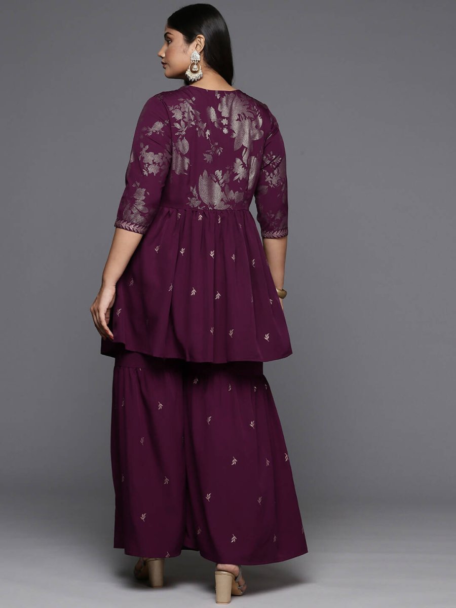Ahalyaa Women's Traditional Wear Co-ords - Burgundy - Swadesiicart