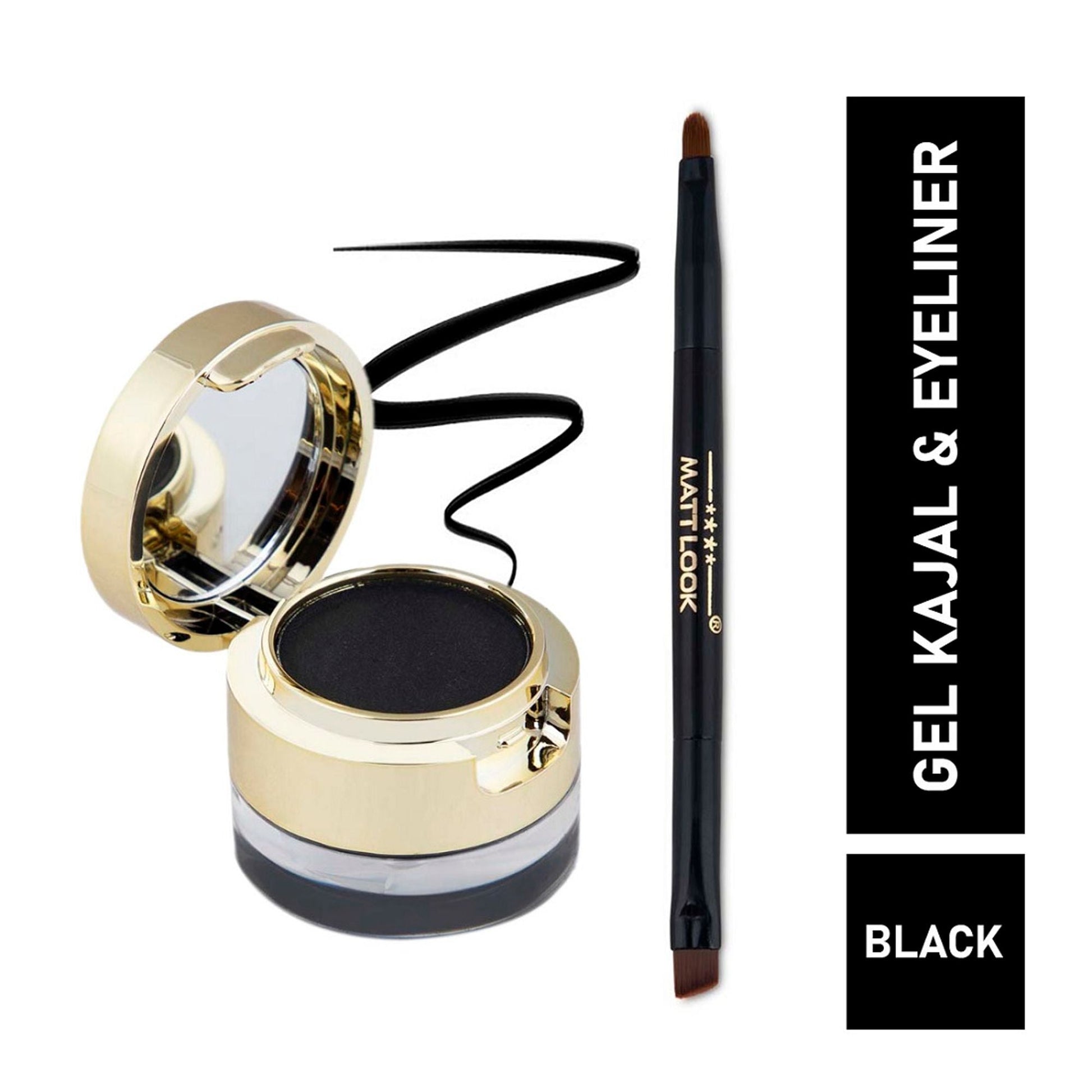 Matt Look Fashion Eye Makeup 24Hr Stay Gel Kajal & Cake Eyeliner - Black - Swadesiicart