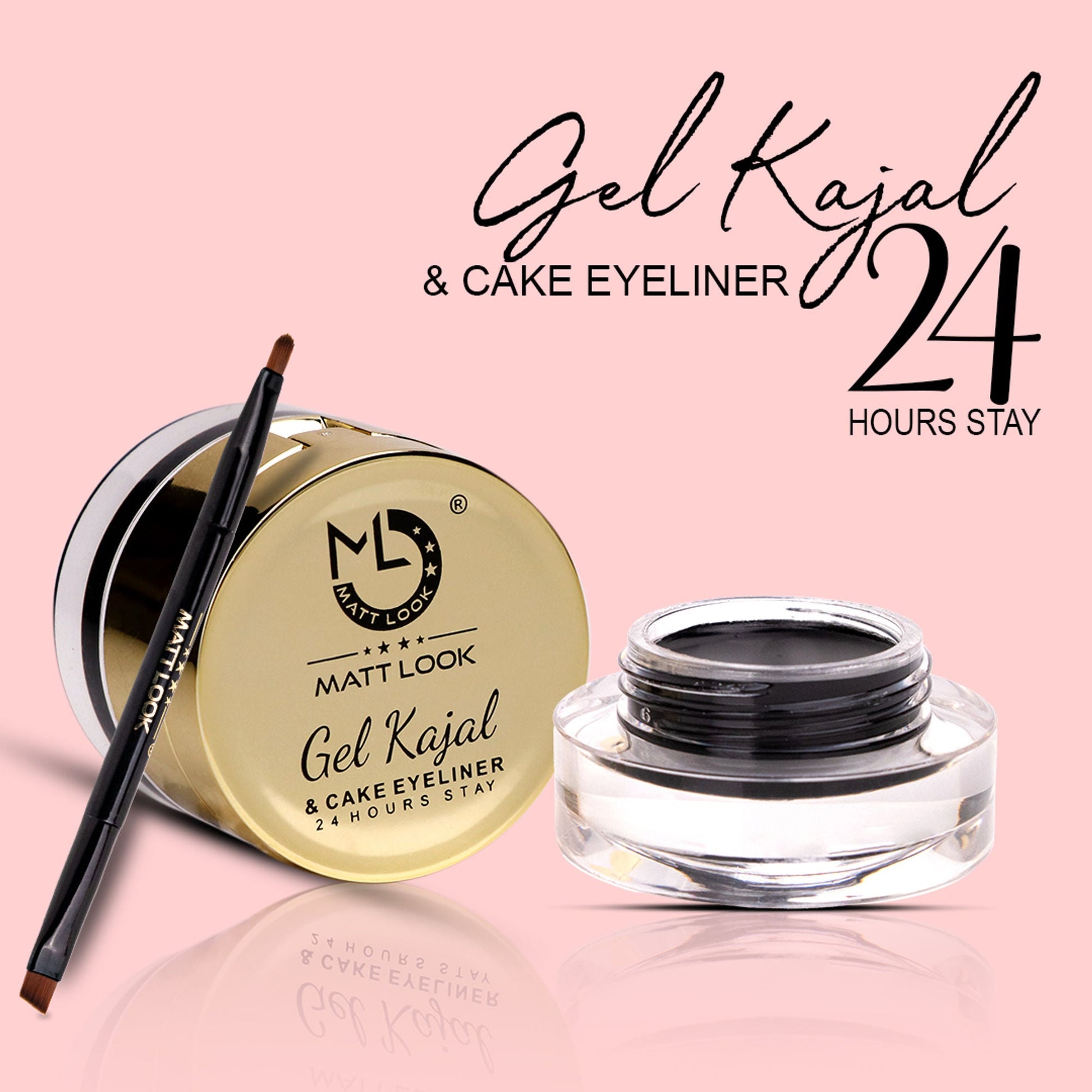 Matt Look Fashion Eye Makeup 24Hr Stay Gel Kajal & Cake Eyeliner - Black - Swadesiicart