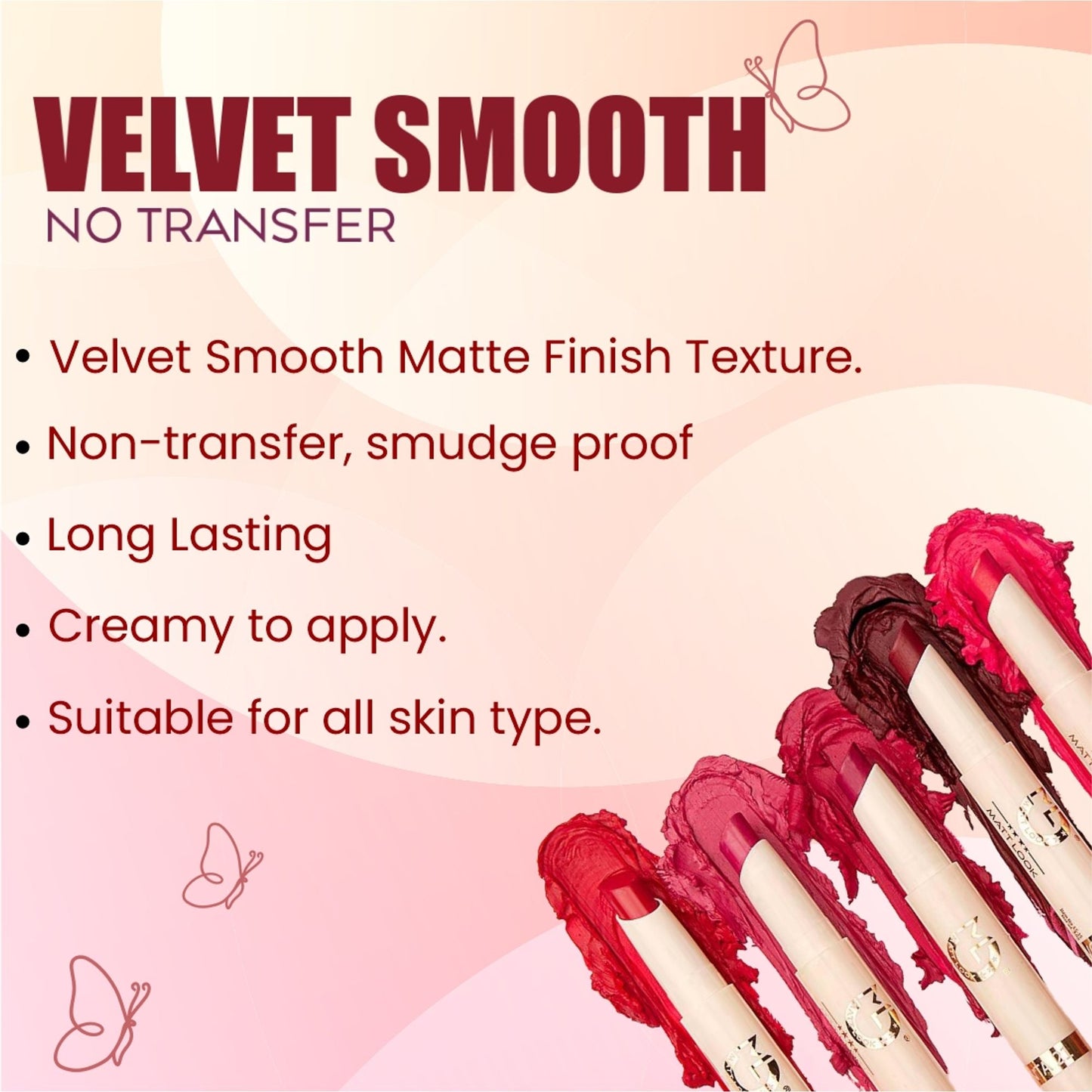 Matt Look Velvet Smooth Non Transfer Lipstick - Cherry Maroon - Swadesiicart