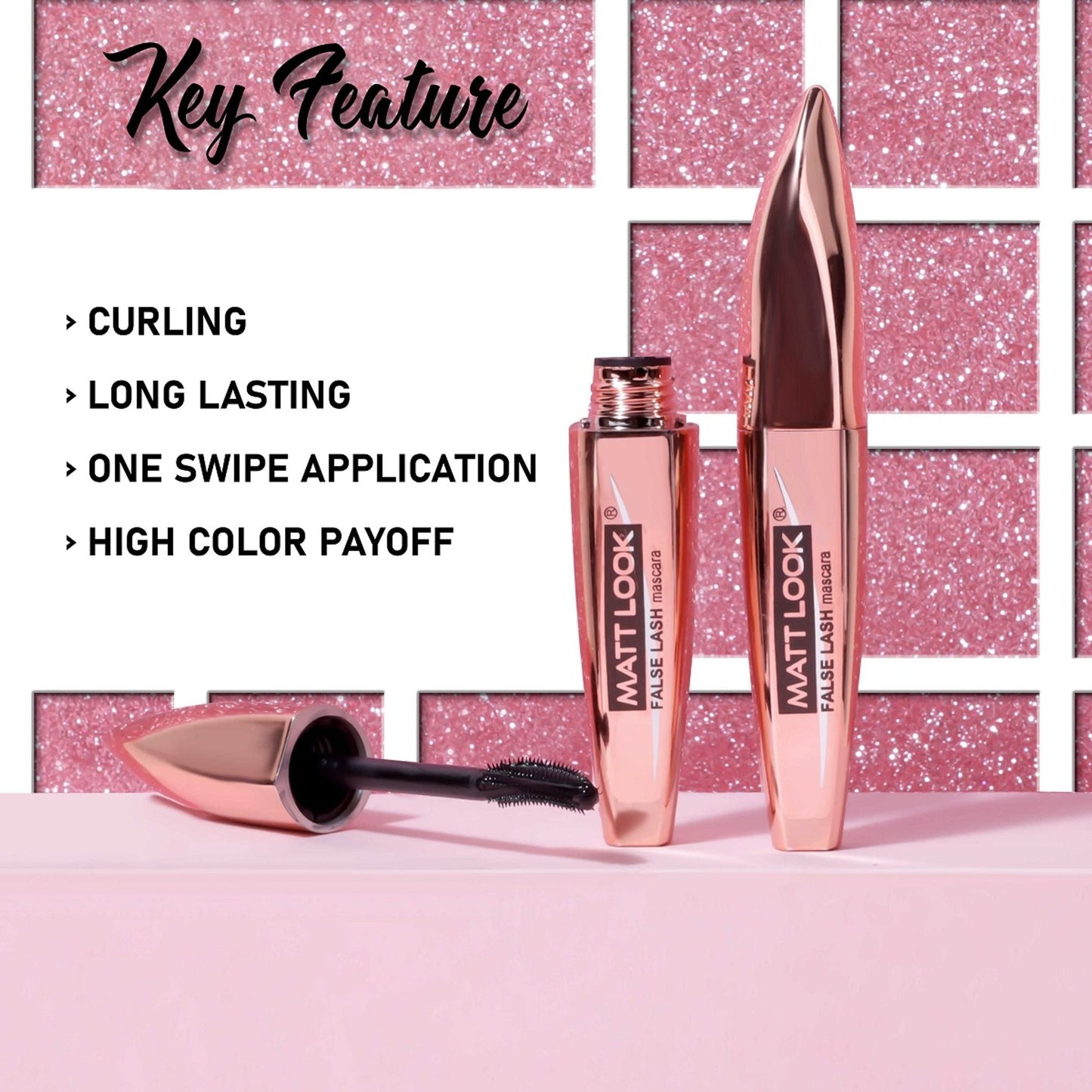 Matt Look Eye Makeup Curl & Volume Waterproof False Lash Mascara - Black - Swadesiicart