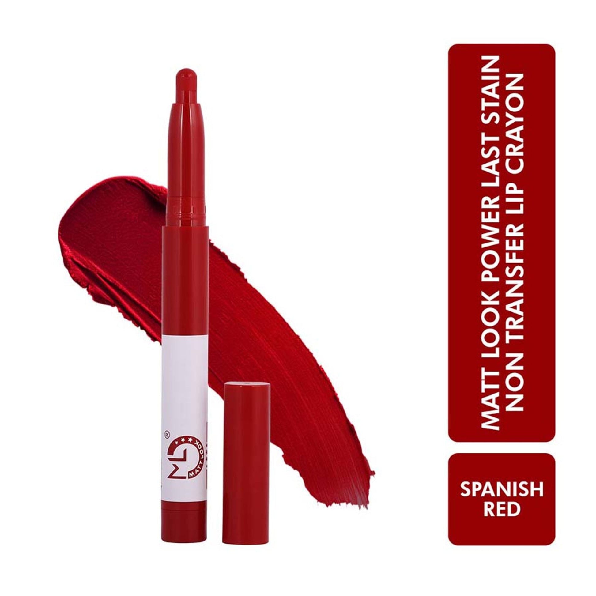Matt Look Power Last Lip Stain Crayon Lipstick - Spanish Red - Swadesiicart