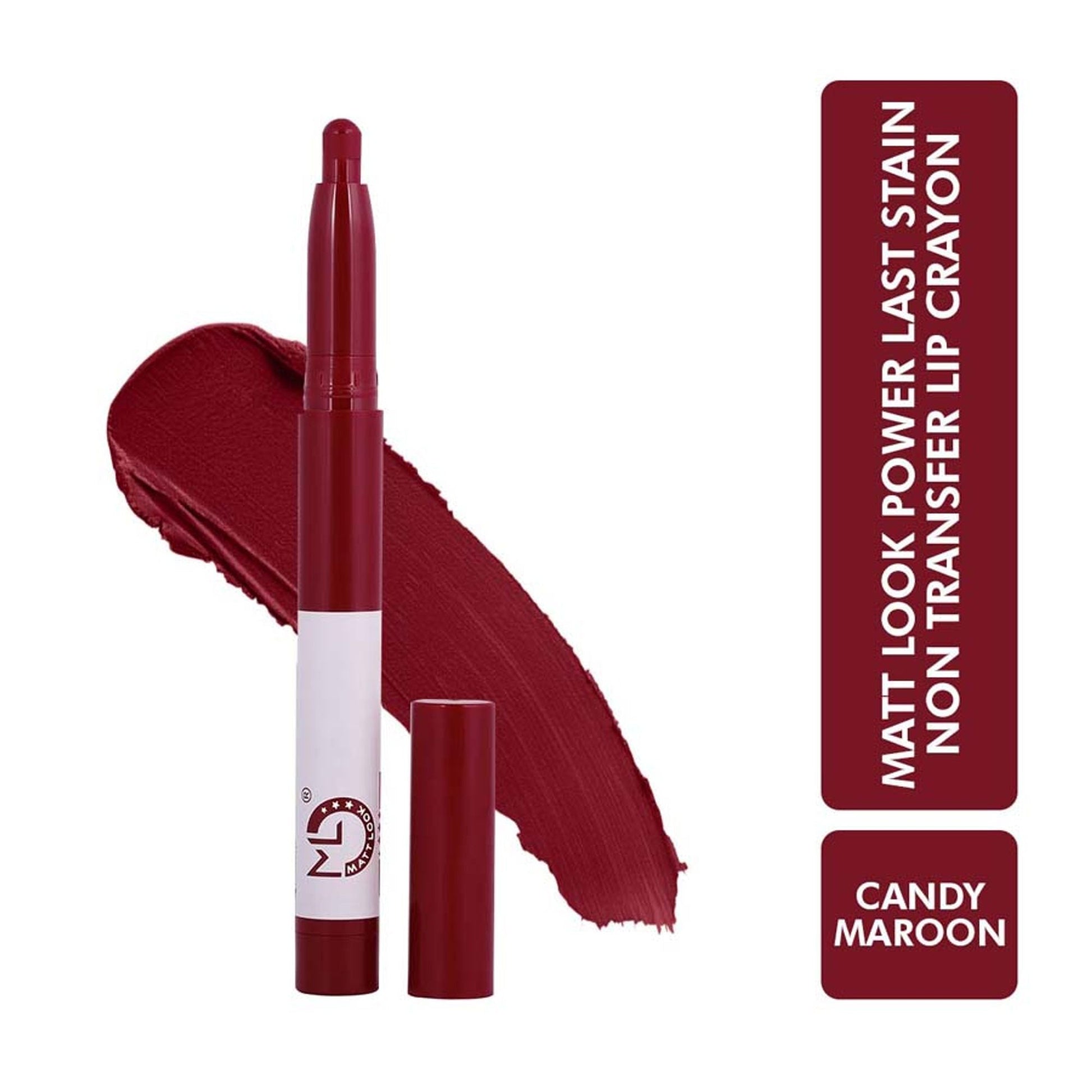 Matt Look Power Last Lip Stain Crayon Lipstick - Candy Maroon - Swadesiicart