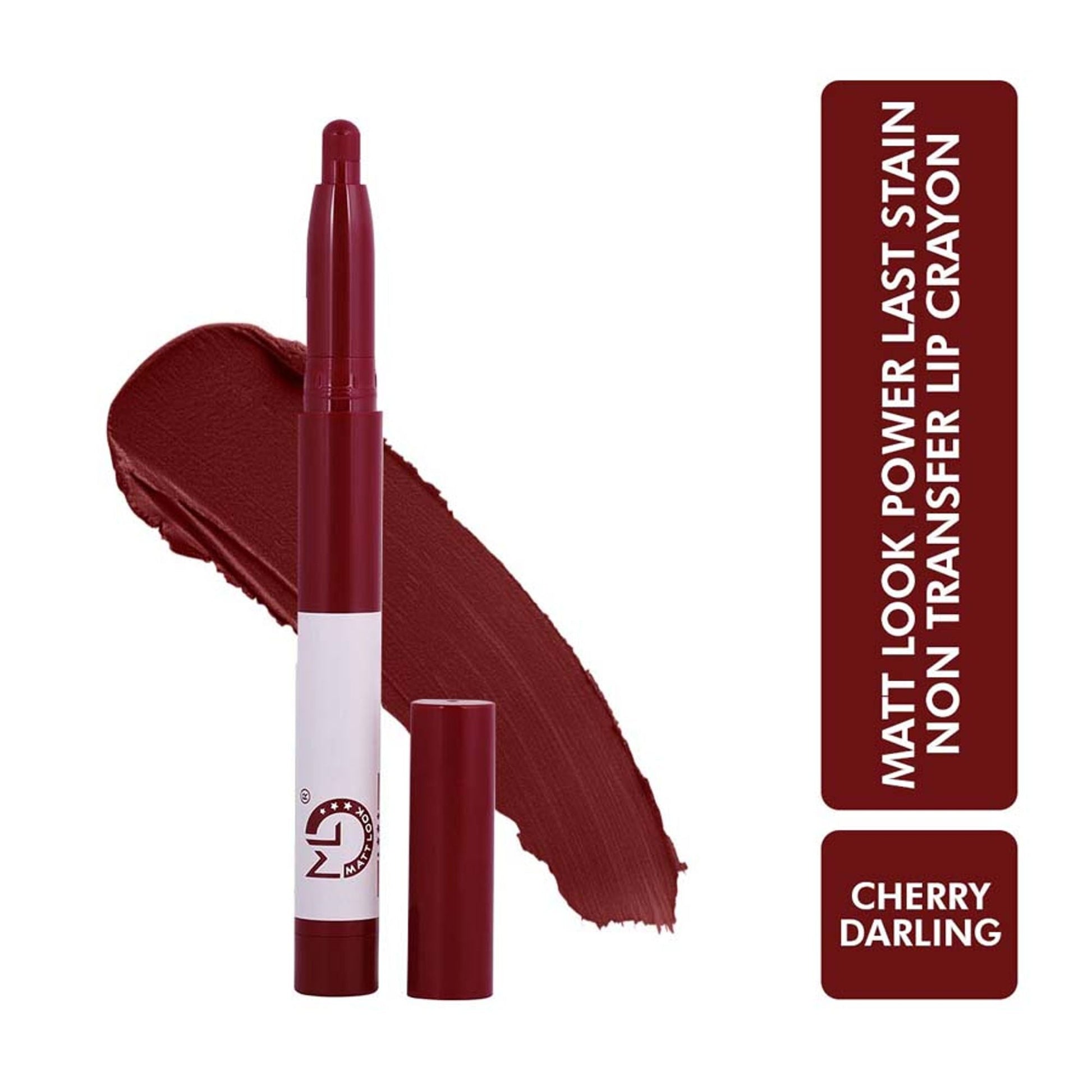 Matt Look Power Last Lip Stain Crayon Lipstick - Cherry Darling - Swadesiicart