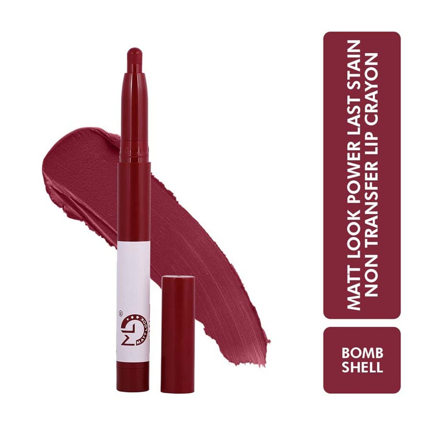 Matt Look Power Last Lip Stain Crayon Lipstick - Bomb Shell - Swadesiicart