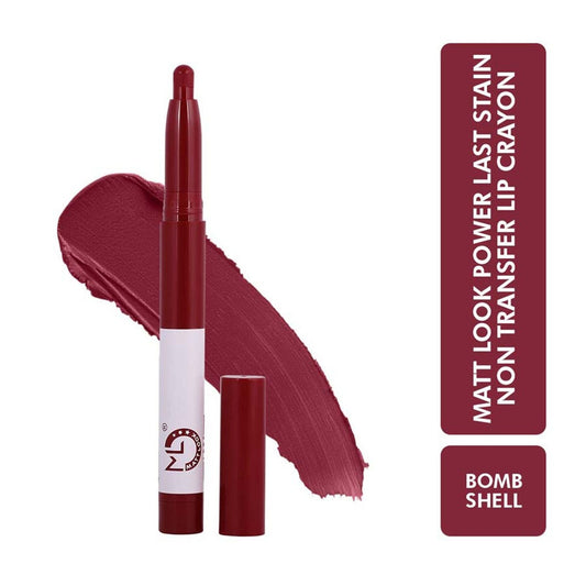 Matt Look Power Last Lip Stain Crayon Lipstick - Bomb Shell - Swadesiicart