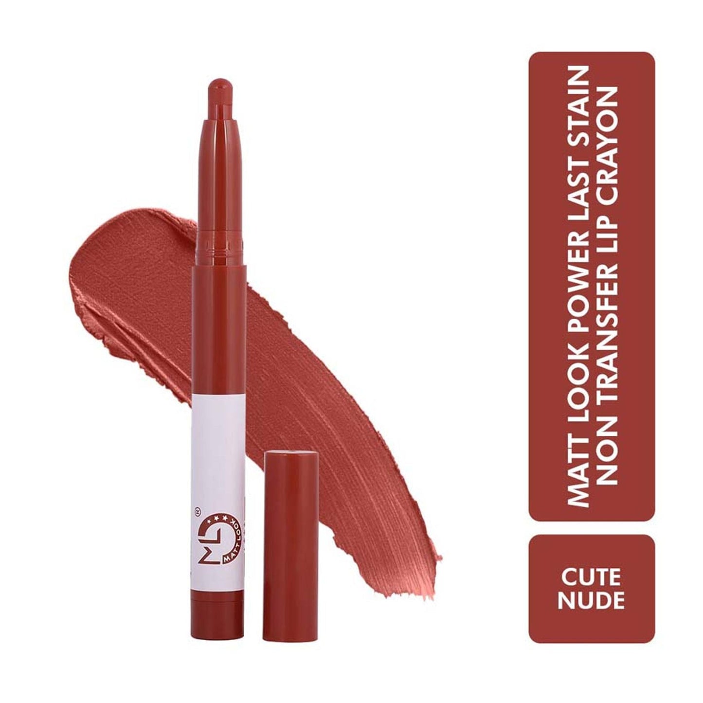 Matt Look Power Last Lip Stain Crayon Lipstick - Cute Nude - Swadesiicart