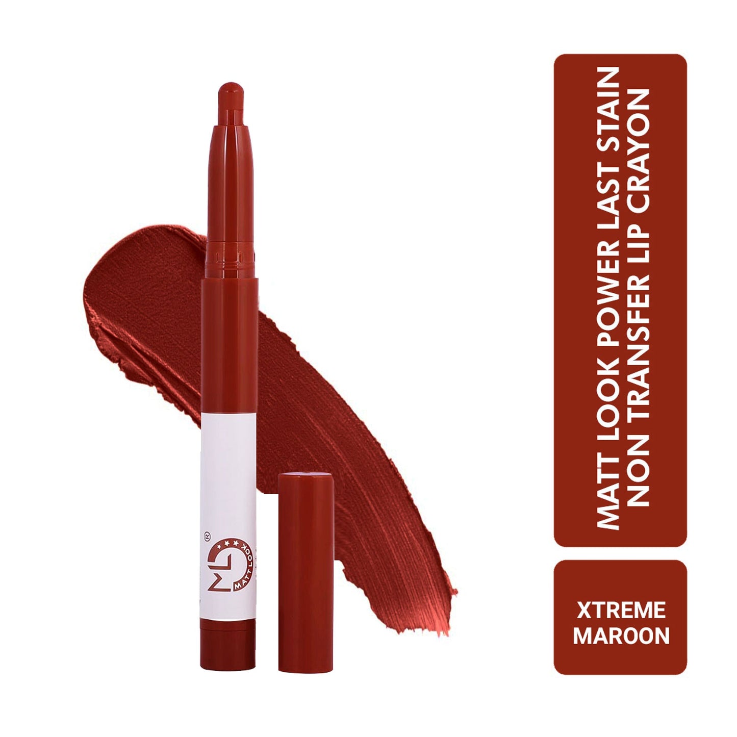 Matt Look Power Last Lip Stain Crayon Lipstick - Xtreme Maroon - Swadesiicart