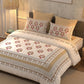 BELLA CASA Grey & Maroon Printed 350 TC Cotton King Bedsheet With 2 Pillow Covers