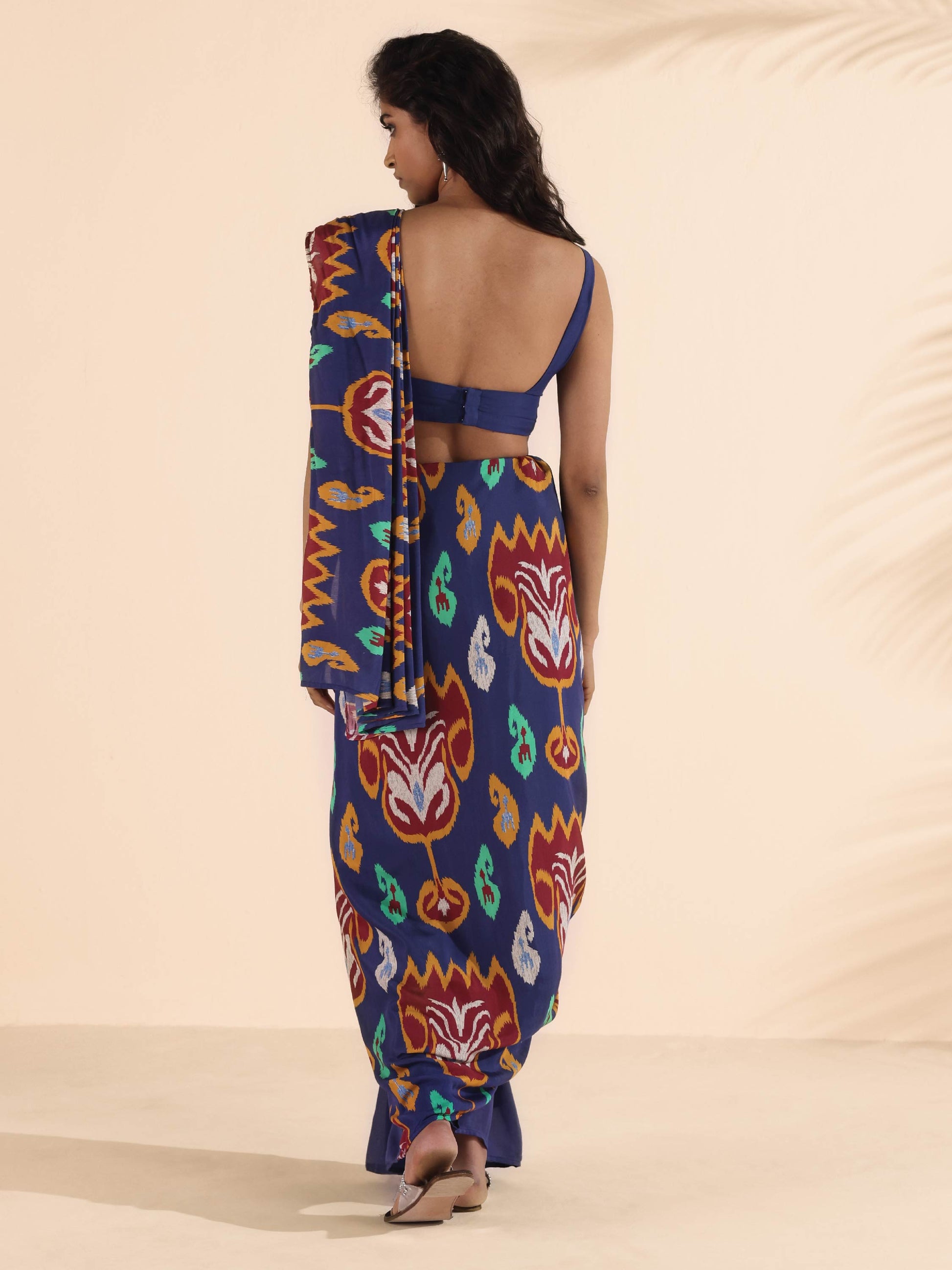 trueBrowns Purple Muslin Ikat Ready to Wear Saree | Swadesiicart