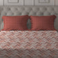MYTRIDENT Peach Maroon Geometric Pure Cotton 144 TC Queen Bedsheet Pillow Covers - Swadesiicart