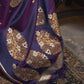 Mitera Purple & Brown Floral Zari Silk Blend Banarasi Saree | Swadesiicart