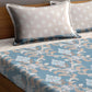 Arrabi Beige & Blue Floral 300 TC Super King Bedsheet With 2 Pillow Covers
