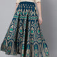 Jaipur Kurti Women Turquoise Blue & Gold-Coloured Printed Maxi-Length Skirt | Swadesiicart