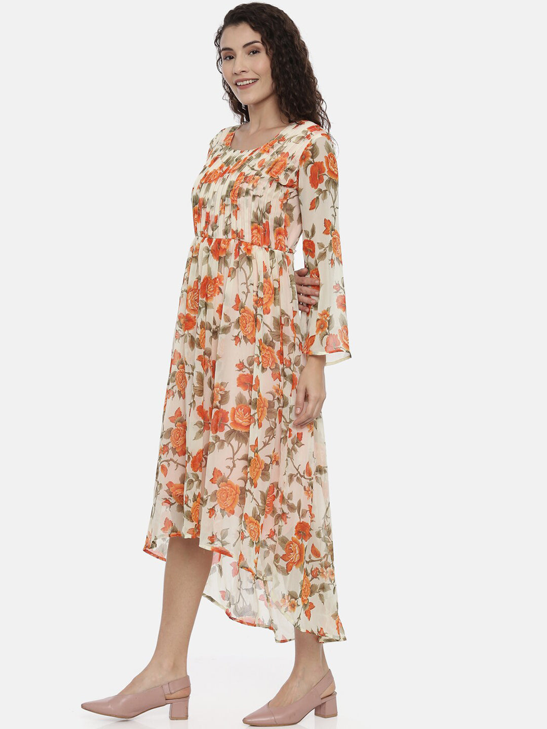Souchii Women Cream-Coloured Printed A-Line Dress - Swadesiicart