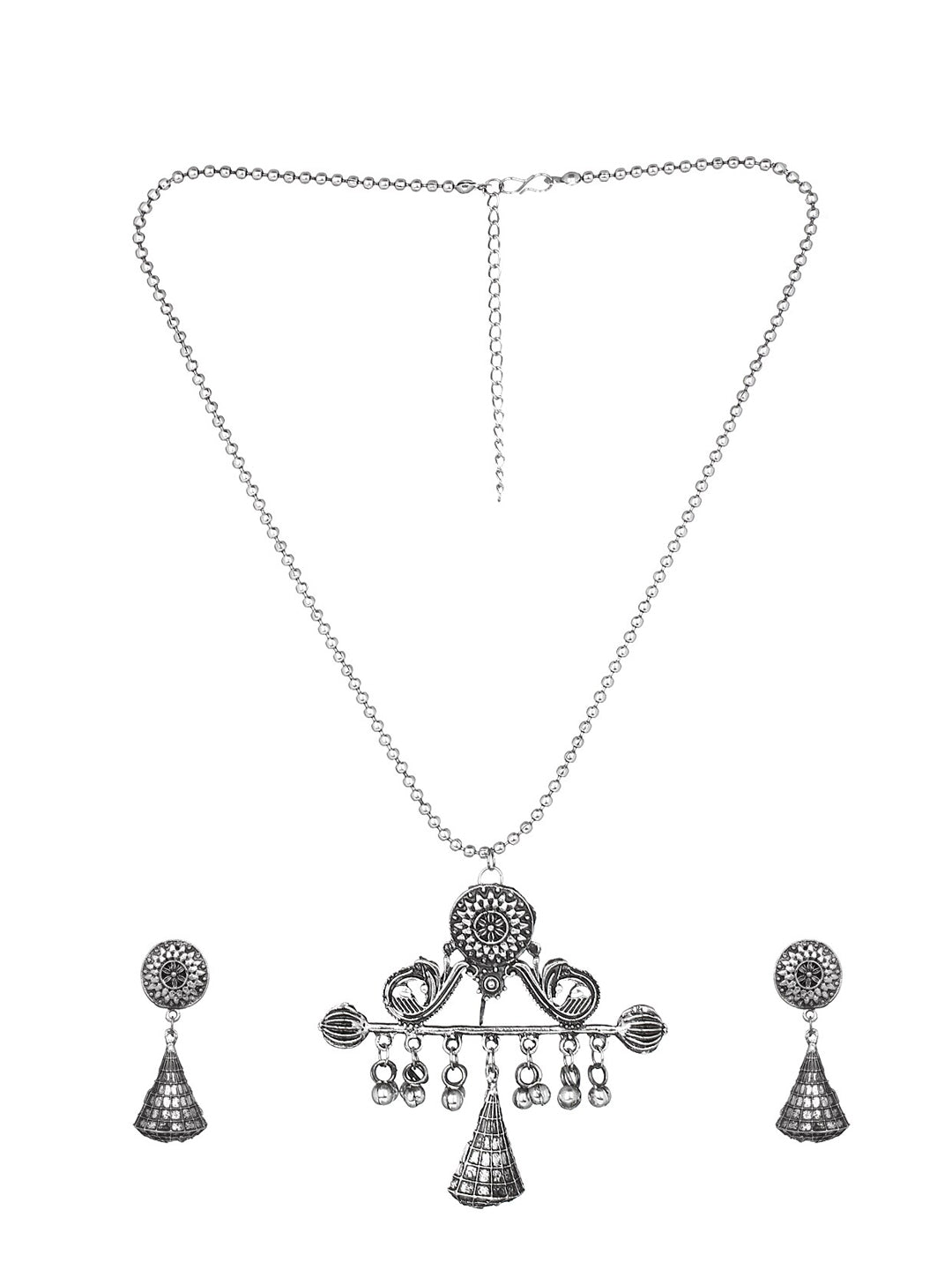 Cardinal Silver-Toned Oxidised Women Jewellery Set - Swadesiicart