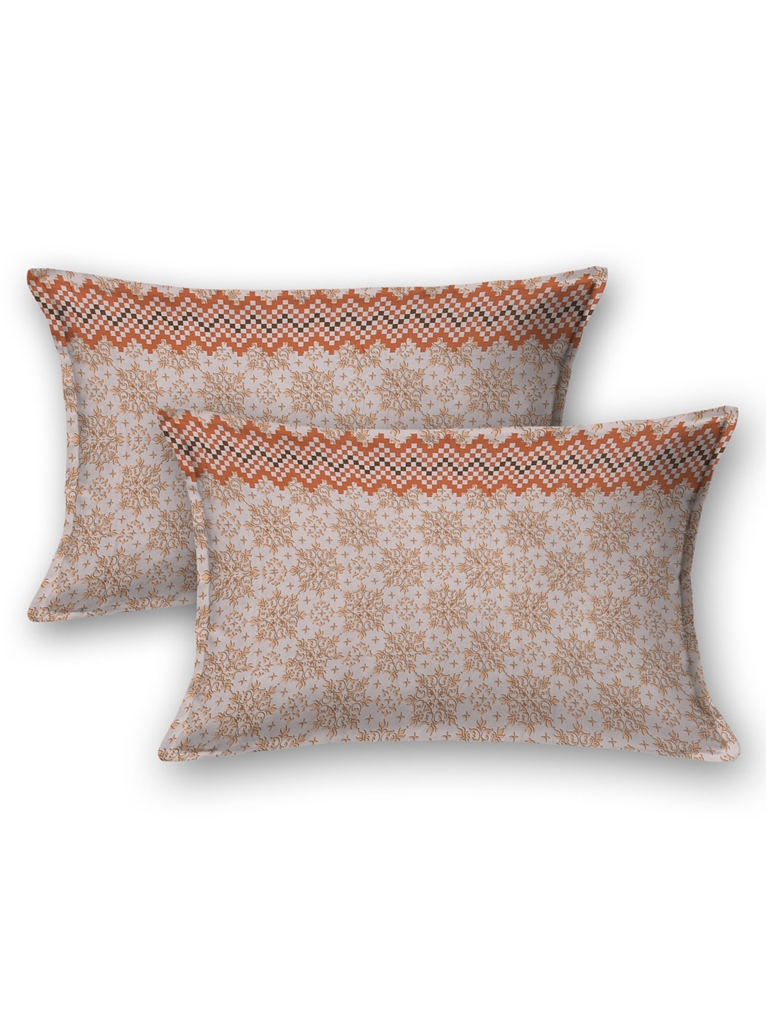 BOMBAY DYEING Brown & Blue Ethnic Motifs Cotton 250 TC King Bedsheet With 2 Pillow Covers - Swadesiicart