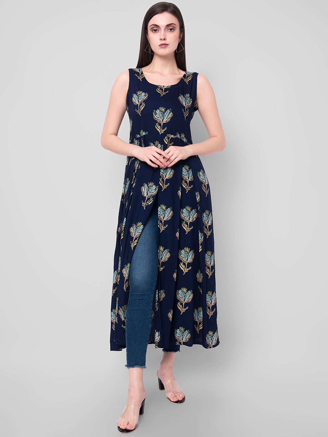 Kalini Women Blue Ethnic Motifs Printed A-Line Kurta - Swadesiicart