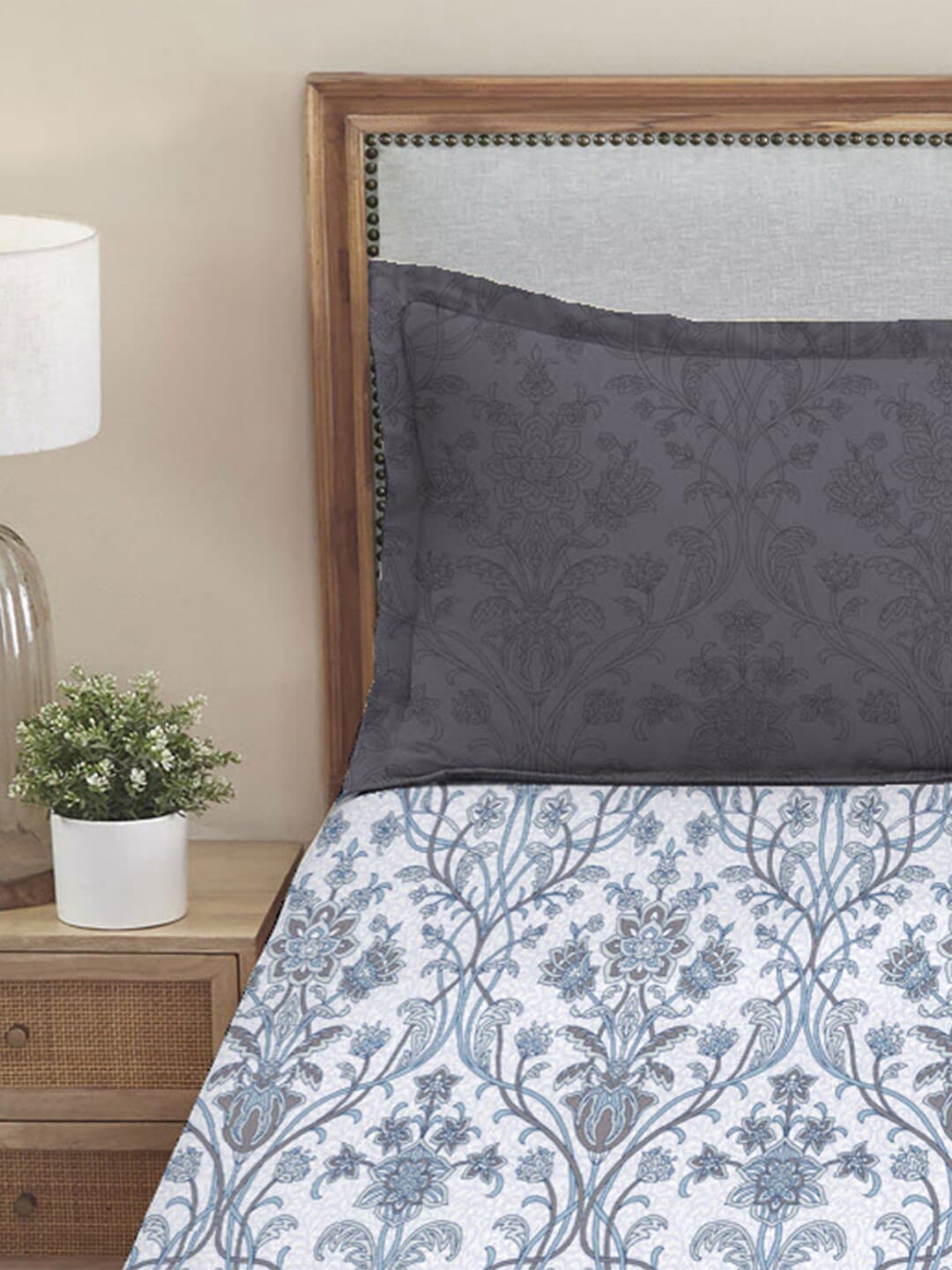 MYTRIDENT Dusk and Dawn Blue Ethnic Motifs Cotton 144 TC Queen Bedsheet 2 Pillow Covers - Swadesiicart