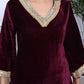 Miravan Women's Wine Embroidered Velvet Co-ord Set - Swadesiicart