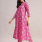 Aavyora Women's Pink Floral Print Cotton A-Line Kurta with Striped Trouser & Dupatta