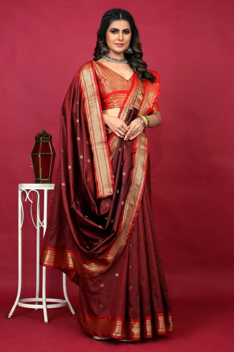 Jyoti Fashion Women's Maroon Paithani Silk Zari Woven Saree with Blouse | Swadesiicart