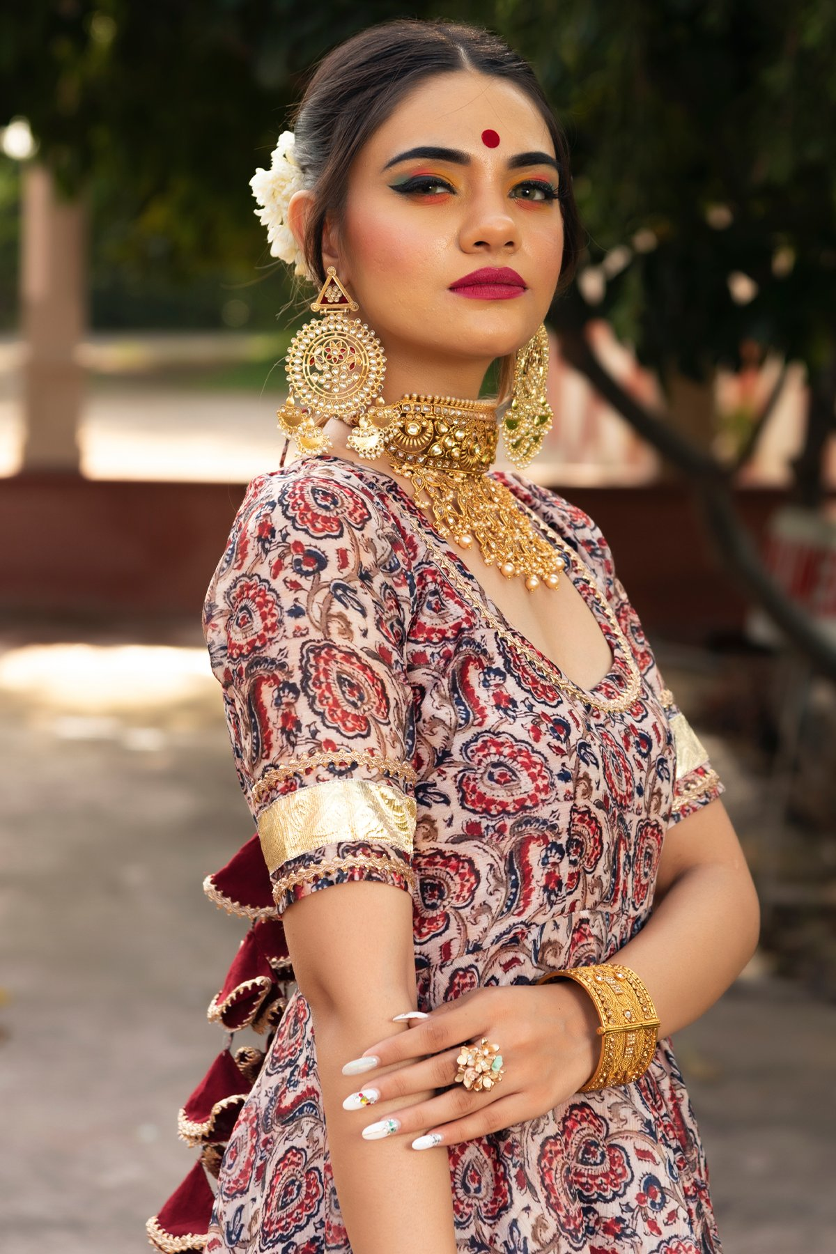 Pomcha Jaipur Gulbagh Organza Anarkali Set | Swadesiicart