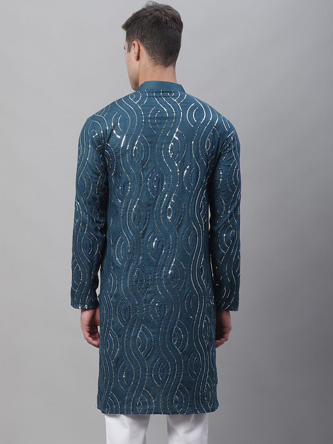 Sojanya Ethnic Motifs Embroidered Sequinned Pure Cotton Kurta | Swadesiicart