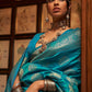 Mitera Blue & Gold-Toned Woven Design Zari Silk Blend Banarasi Saree | Swadesiicart