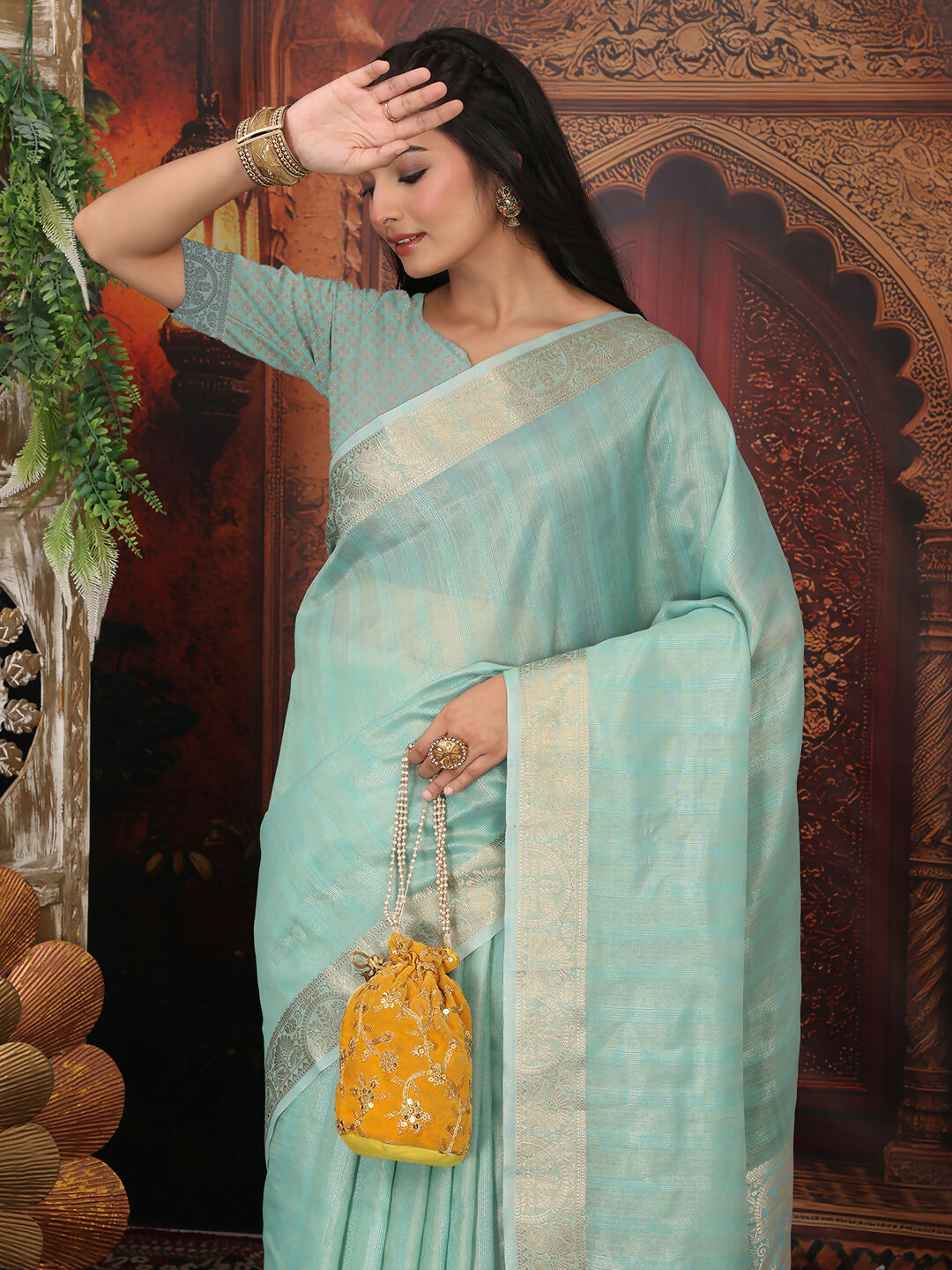 Shree Shyam Fashion Organza Rama Green Saree
