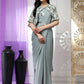 Sea Green Chiffon Solid Ready to wear Saree with stitched Blouse - Aayan | Swadesiicart