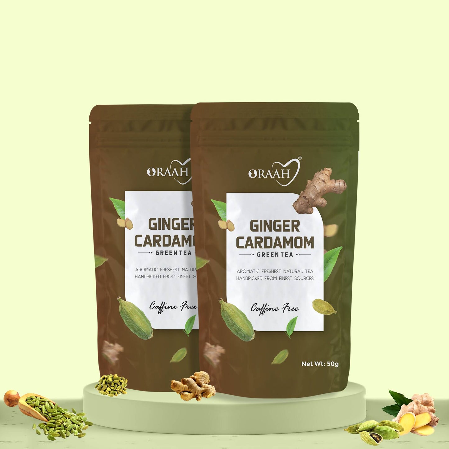Oraah Ginger Cardamom Green Tea - Swadesiicart