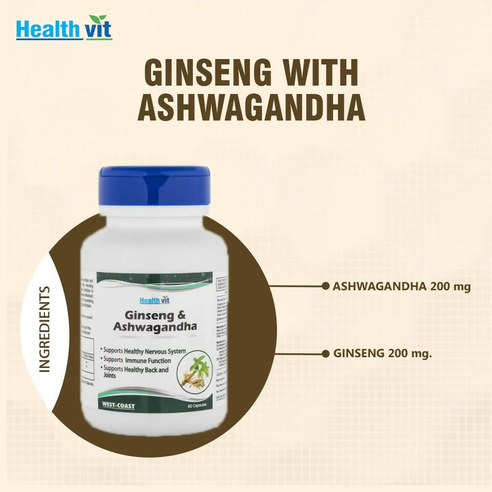 Healthvit Ginseng & Ashwagandha Capsules | Swadesiicart