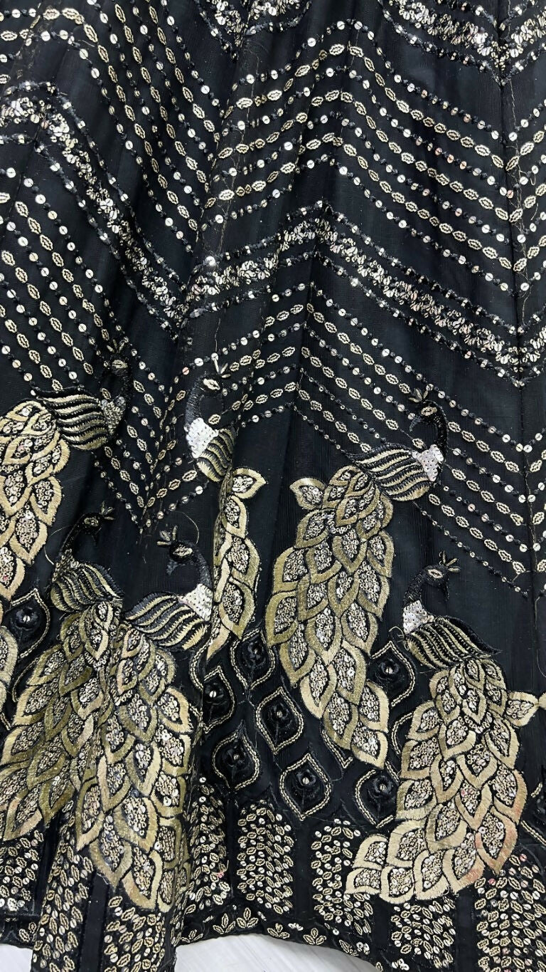 Jyoti Fashion Women's Black Bridal Net Fancy Foil & Sequins with Multi Thread Embroidered Wedding Lehenga Choli | Swadesiicart