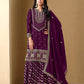 Anaita Purple Art Silk Embroidered Stitched Sharara Suit