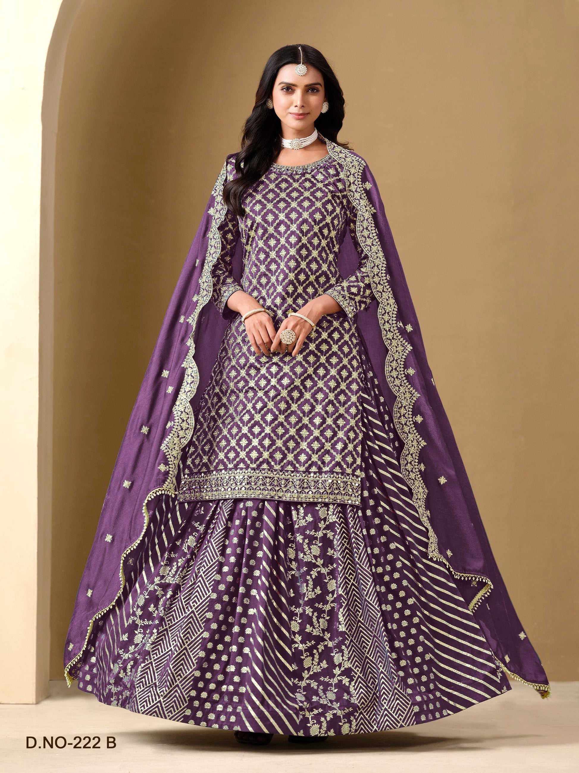 Anaita Lavender Art Silk Embroidered Stitched Sharara Suit