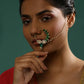 Gold-Polished White Green Kundan Studded Beaded Chain Nose Pin - Ruby Raang | Swadesiicart