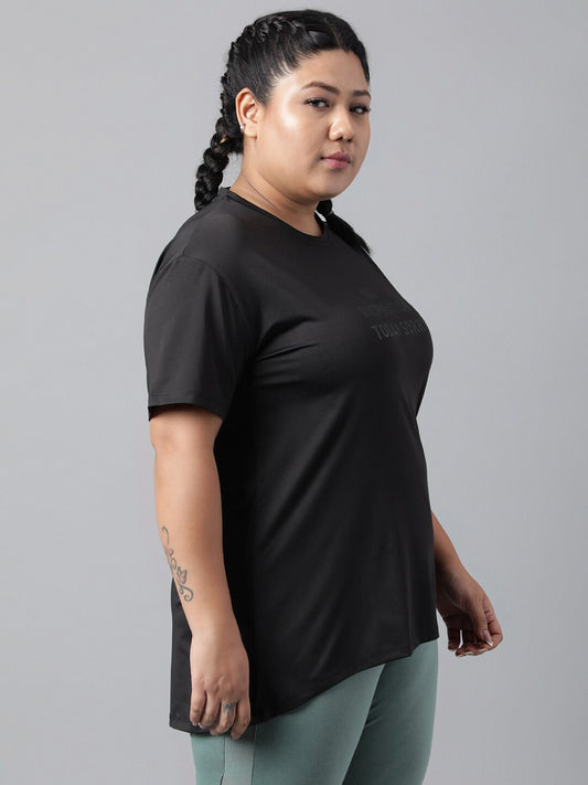 MKH Plus Size Typography Printed Dri-FIT Relaxed Fit Drop-Shoulder Sleeves Gym T-shirt - Swadesiicart