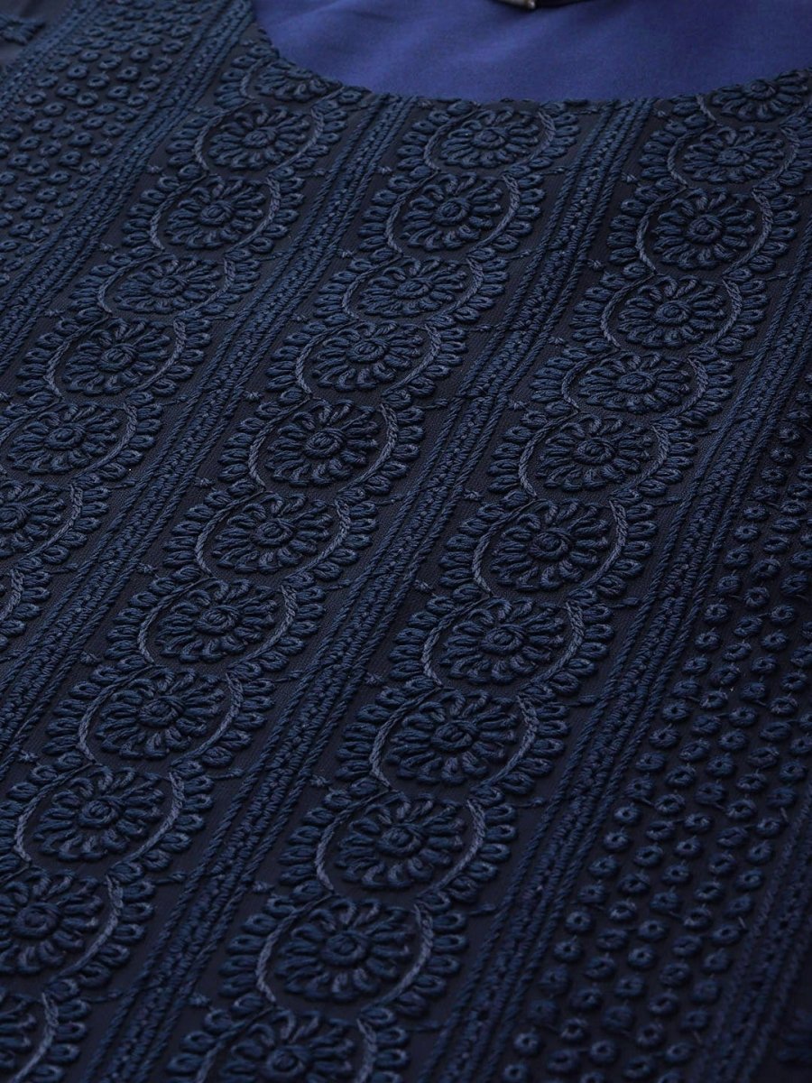 Anouk Women Navy Blue Chikankari Embroidered Kurta with Palazzos | Swadesiicart