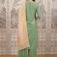 Vishudh Green Ethnic Motifs Yoke Design Thread Work Straight Kurta With Palazzos & Dupatta - Swadesiicart