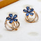 Shining Diva Rose Gold-Polished Blue Floral Studs Earrings - Swadesiicart