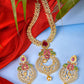 Saraf RS Jewellery Gold-Polished Green & Pink American Diamond Studded & Beaded Handcrafted Jewellery Set
