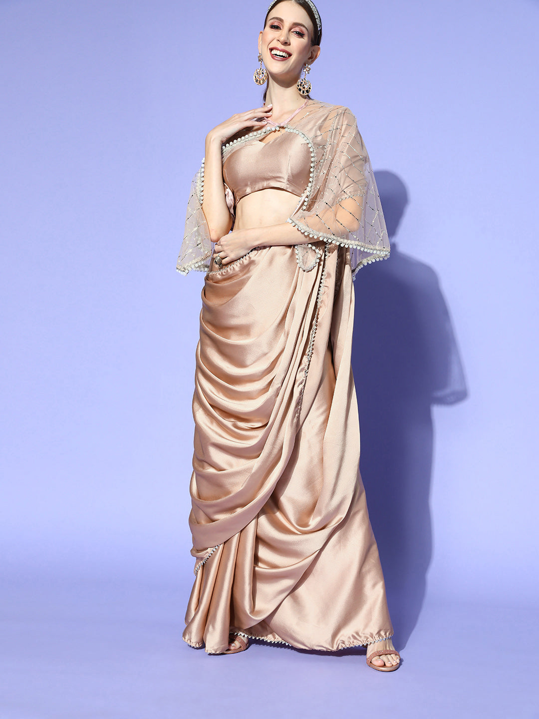 Tikhi Imli Satin Saree With Cape | Swadesiicart