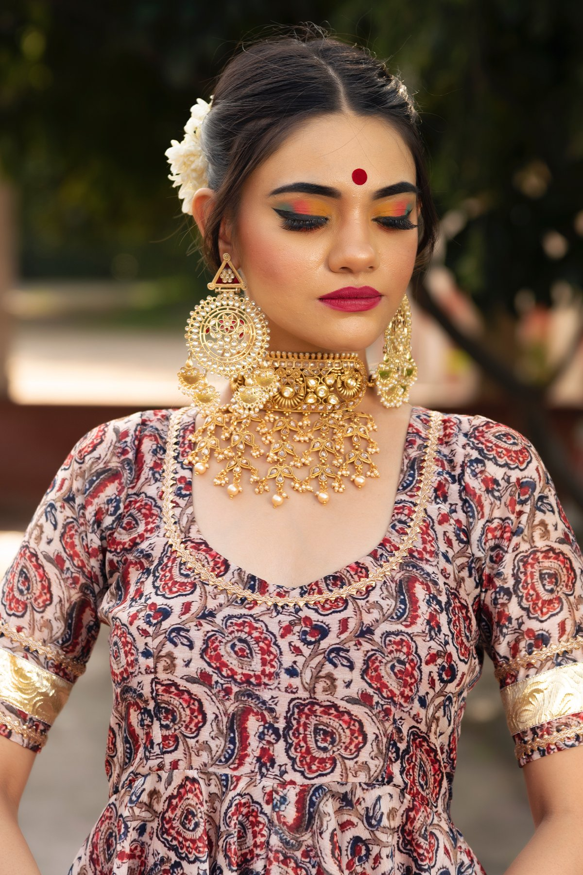 Pomcha Jaipur Gulbagh Organza Anarkali Set | Swadesiicart
