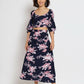 Blue Crepe Floral Printed Top with Matching Skirt - Shivani