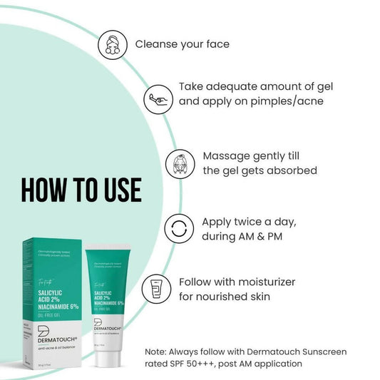 Dermatouch Salicylic Acid 2% & Niacinamide 6% Oil-Free Gel - Swadesiicart